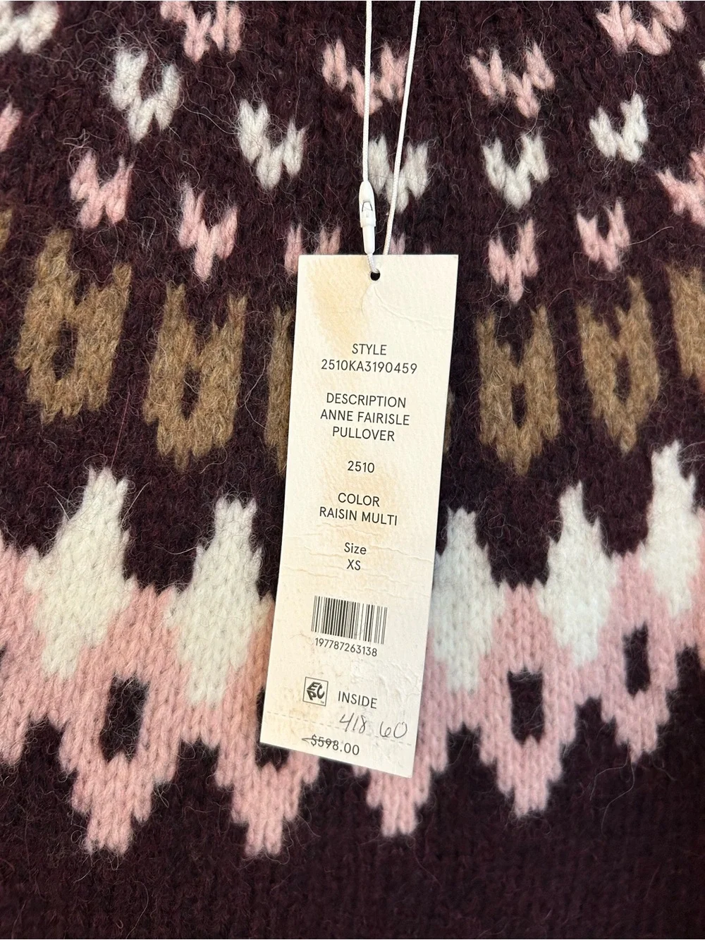 Veronica Beard Anne Fair Isle Alpaca Wool Blend Sweater in Raisin Multi Size XS - Picture 11 of 12